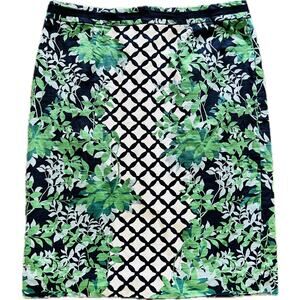 Boden Classic Pencil Skirt Green Navy Botanical Lattice US 10R UK 14R Straight